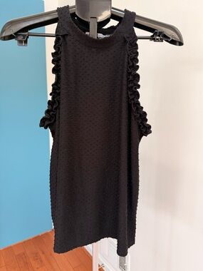 Black Ruffle-Trim Sleeveless Top